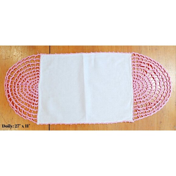 2 Doilies Doily Crocheted Doily Cotton Center Pink Crochet Vintage Doilies V17 - Picture 2 of 4